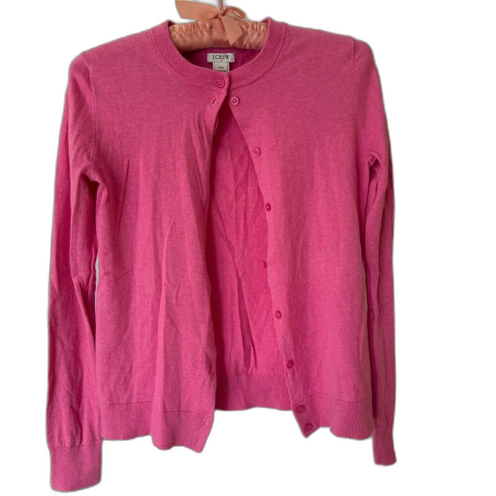 J.Crew Claire Cardigan Sweater Hot Pink 100% Cotton Button Front Spring 18 - XXS